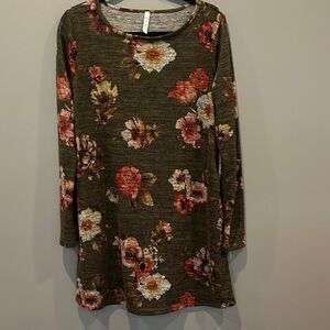 MTS Floral Print Long Sleeve Dress - Olive and Red